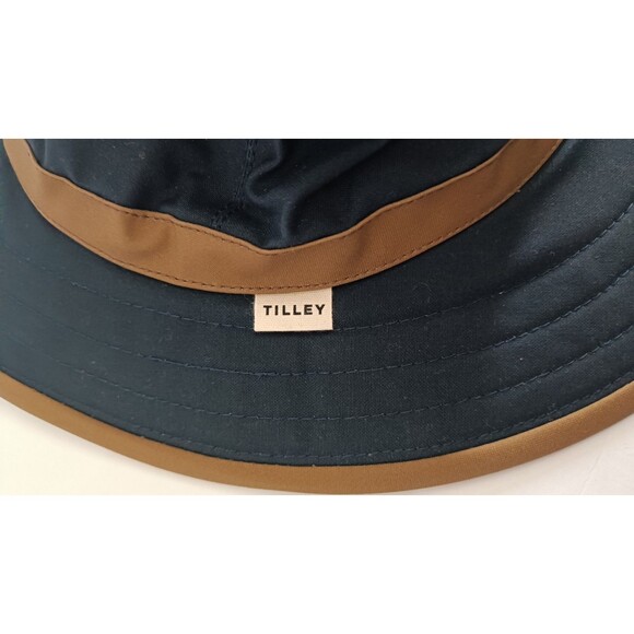Tilley Waxed Cotton Outback Bucket Hat Sz Large Navy Blue Brim Crusher Cap TWC7 - Picture 10 of 13